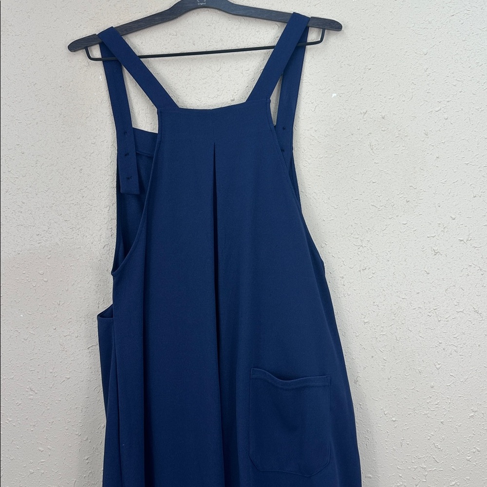 HALARA Waffle Knit Casual Overalls Jumpsuit Wide Leg Adjustable Strap NavyBlue L - Picture 6 of 9